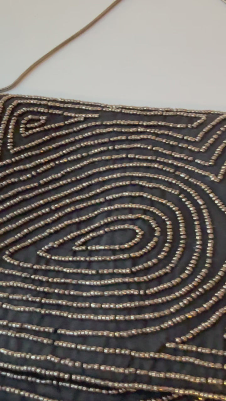 Akira Black Beaded Clutch
