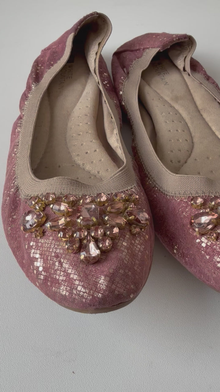 White Mountain Carella Rhinestone Embellised Ballet Flats In Mauve & Gold Size 10