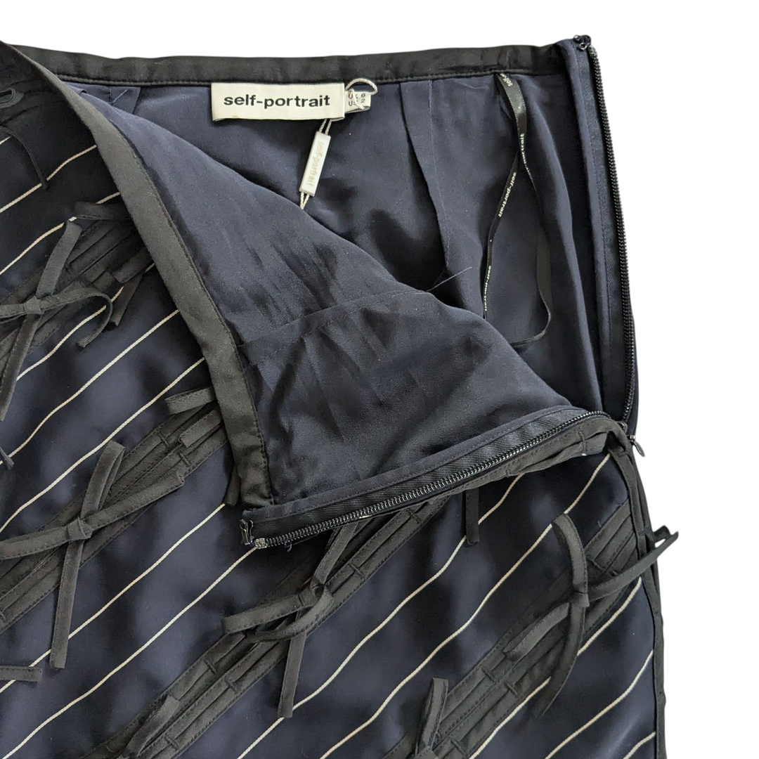 Self Portrait Pinstripe Ribbon Panel Skirt Size 2