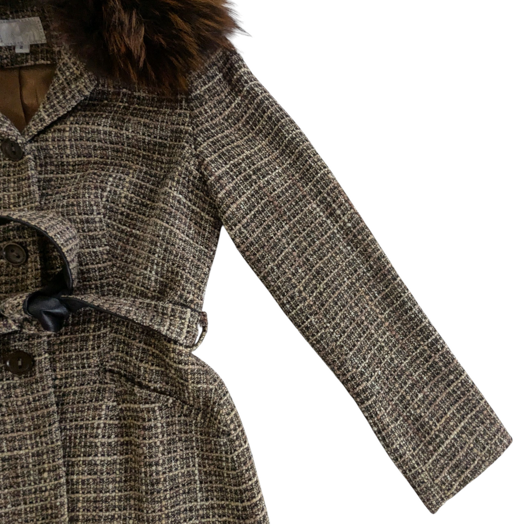 Alberto Makali Tweed Coat with Fur Trim Size 2