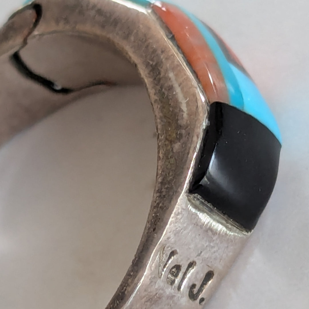 Nathaniel Johnson Navajo Sterling Ring with Turquoise and Coral Size 9