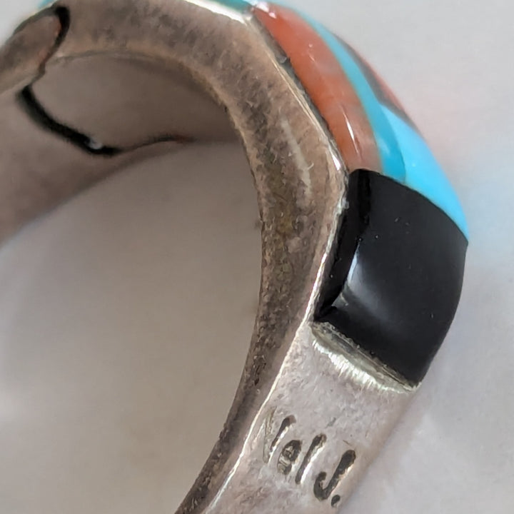 Nathaniel Johnson Navajo Sterling Ring with Turquoise and Coral Size 9