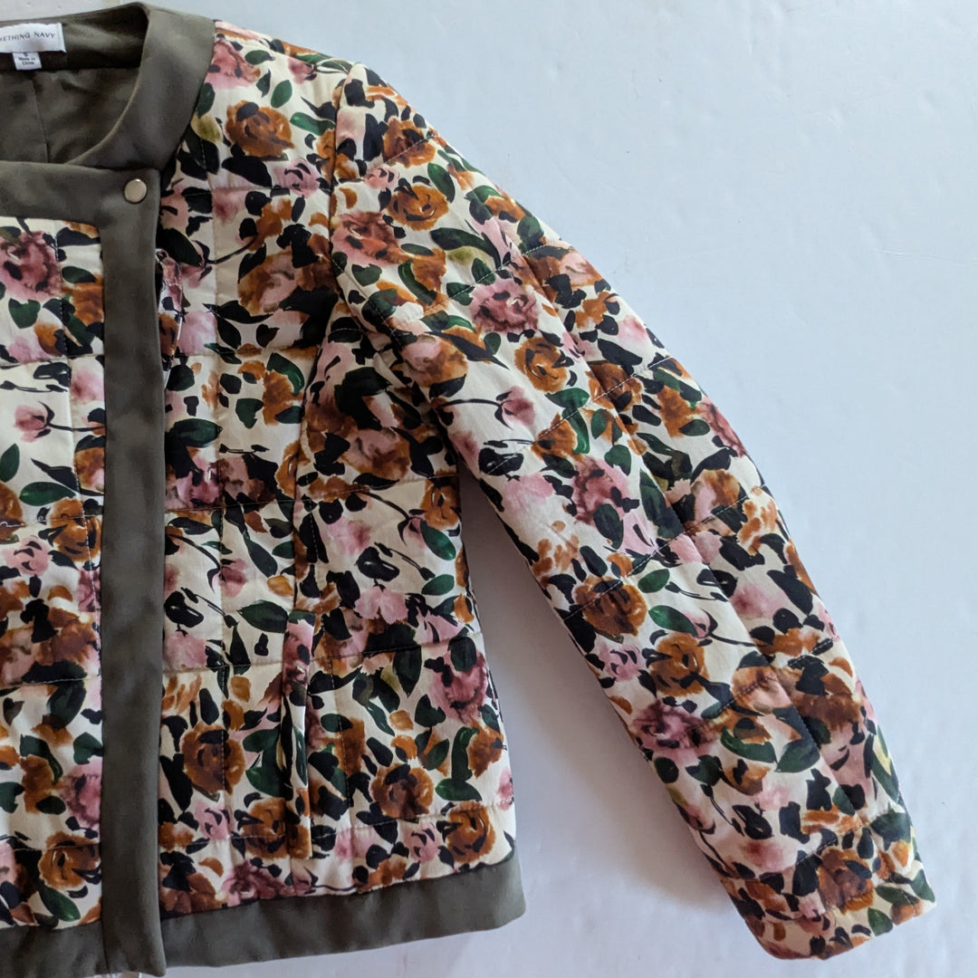 Something Navy Floral Print Asymmetrical Jacket Size Small