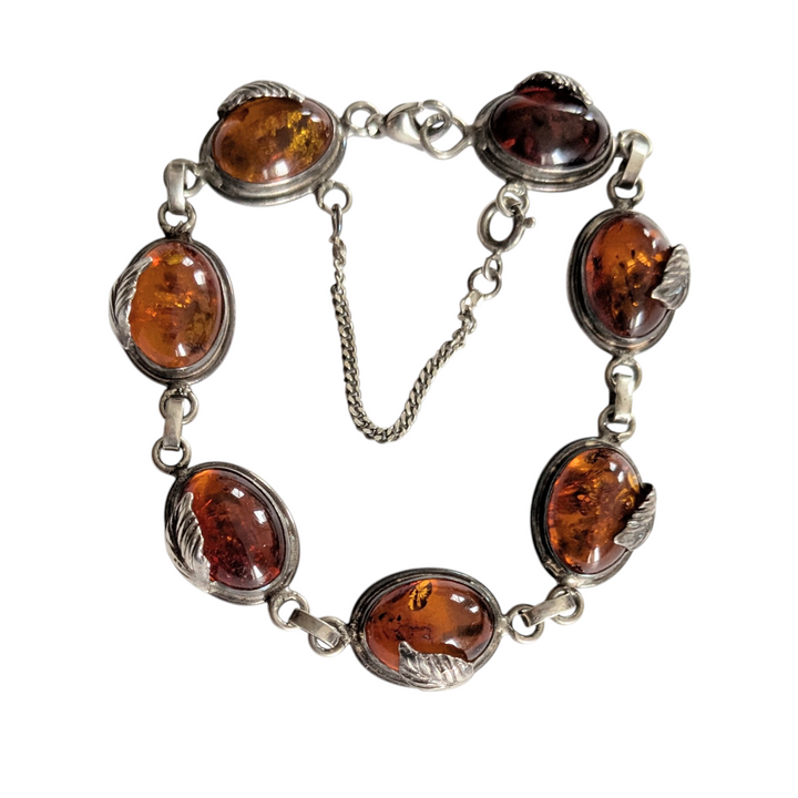 Silver Bracelet with Amber Beads