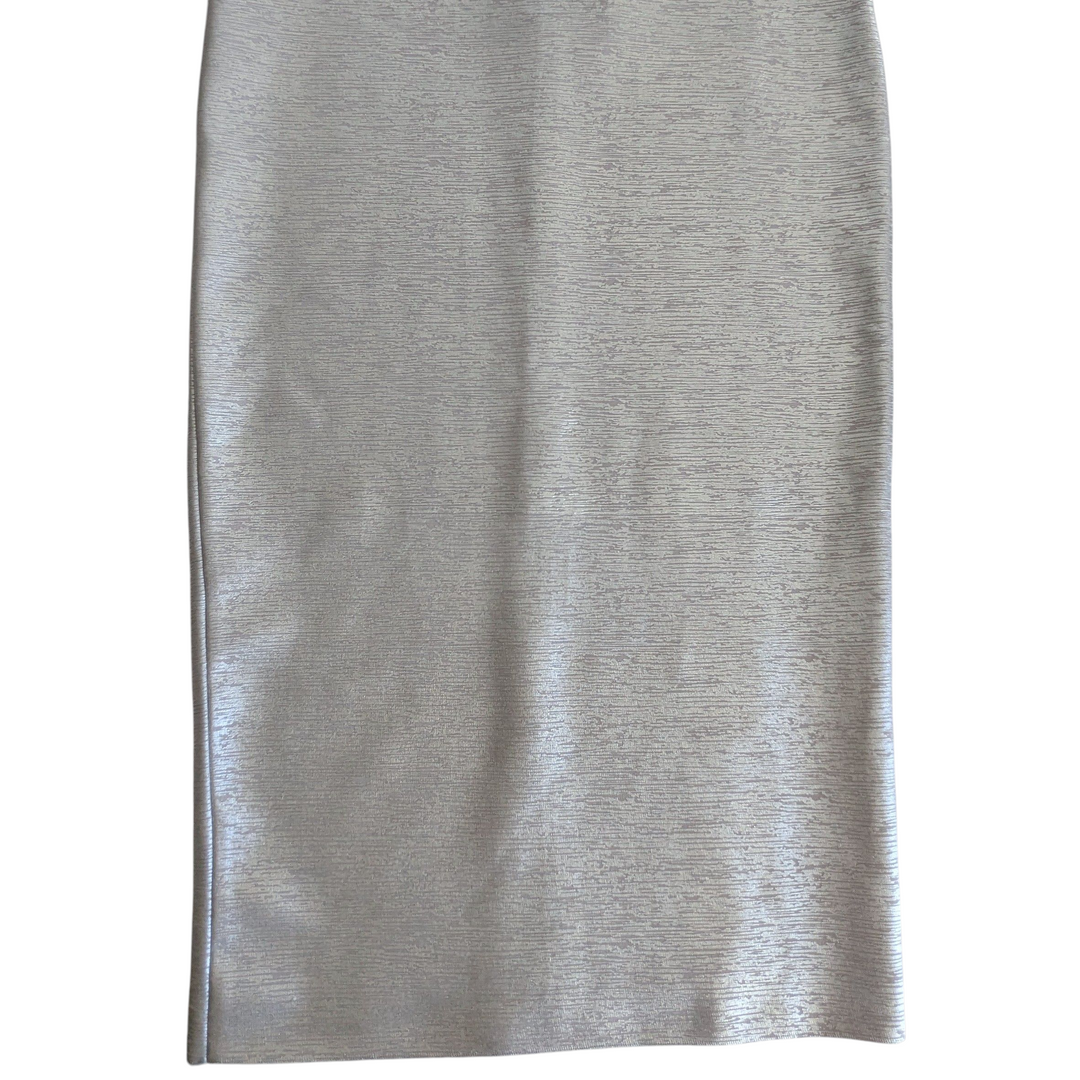 Karen Millen Womens Foiled Figure Form Bandage V Neck Knit Midaxi Dress - Silver - Size L Karen Millen Womens Foiled Figure Form Bandage V Neck Knit Midaxi Dress - Silver - Size L
