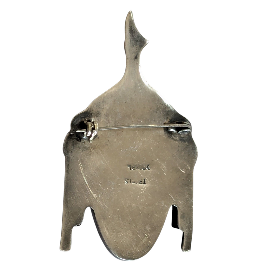 Mexican Silver Brooch with Carved Jade