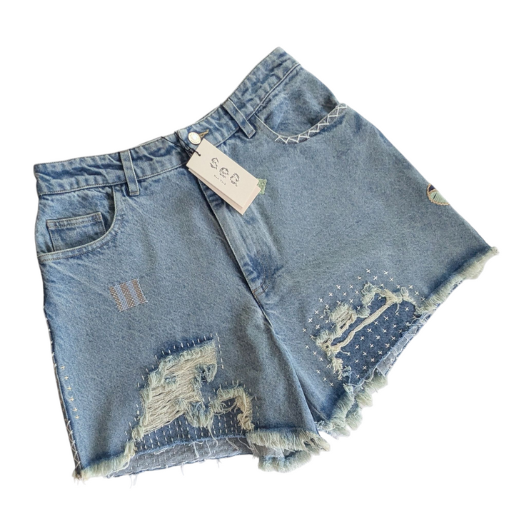 Sea New York Marion Mended Denim Shorts Size 6