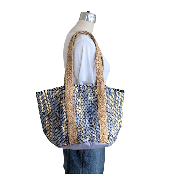 Woven Suede and Rope Tote Bag