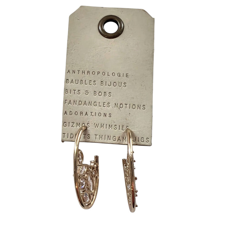 Anthropologie Gold and Crystal Hoop Earrings