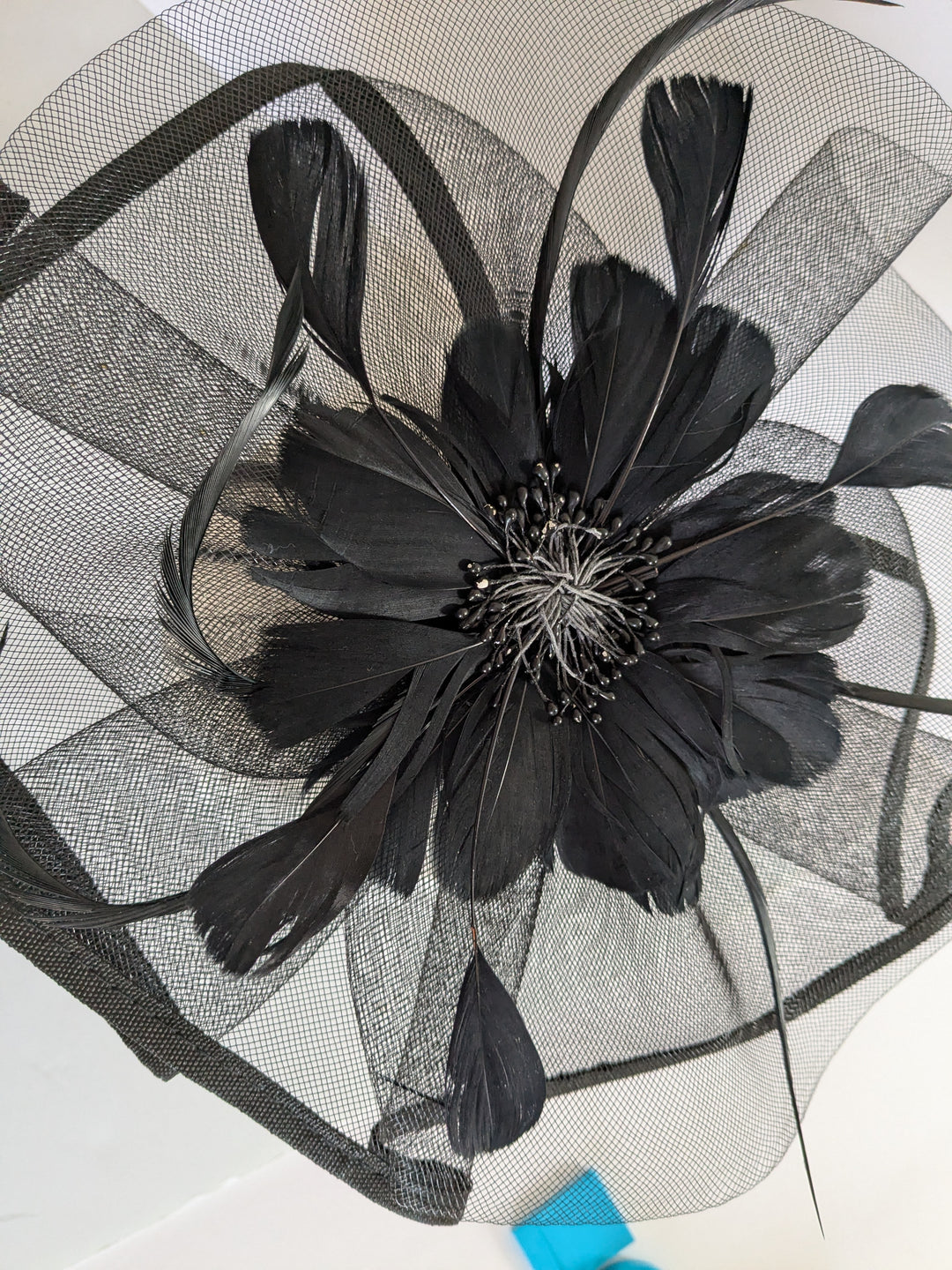 Black Mesh and Feather Fascinator