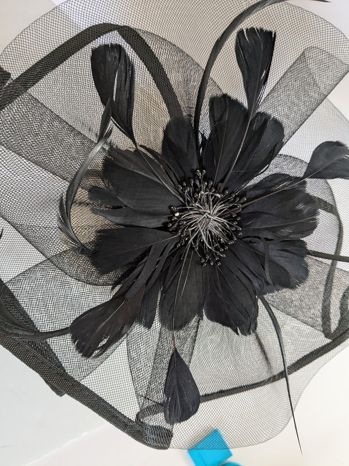 Black Mesh and Feather Fascinator