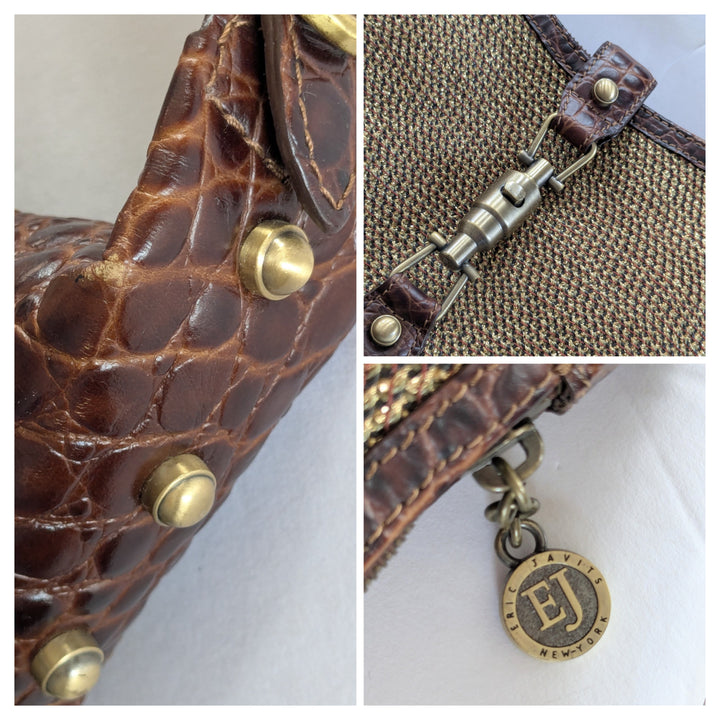 Erica Javits Faux Raffia and Leather Shoulder Bag