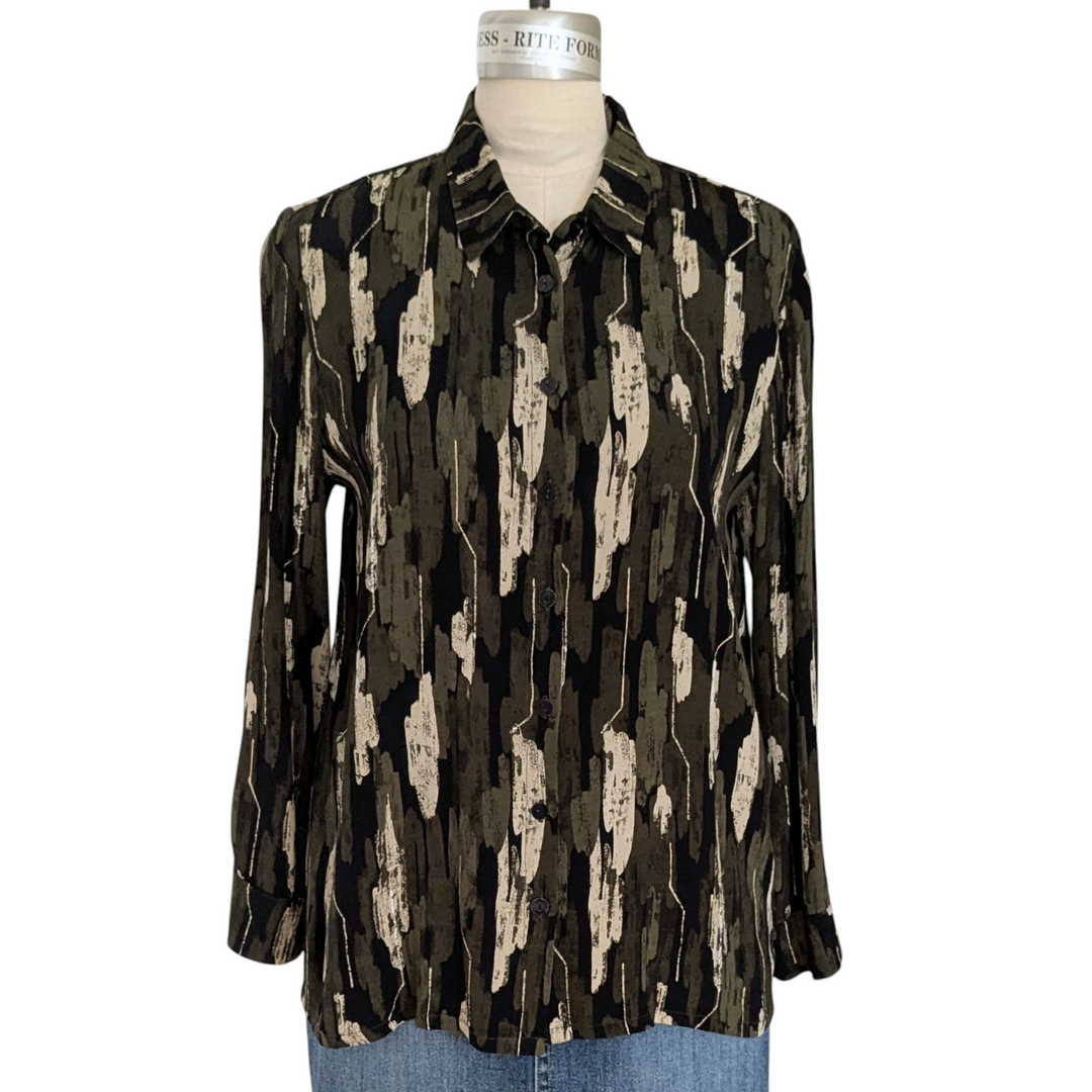 Bel Kazan Olive Print Blouse Size Medium