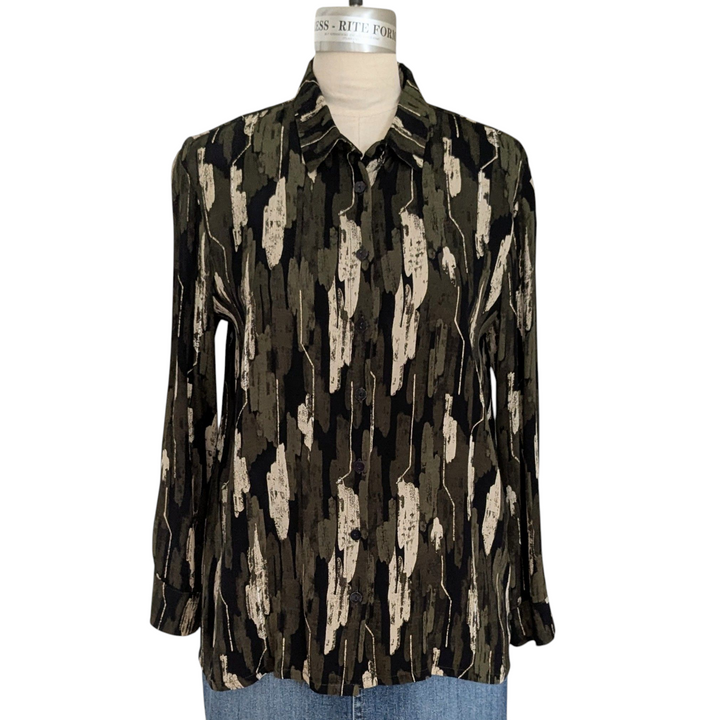 Bel Kazan Olive Print Blouse Size Medium