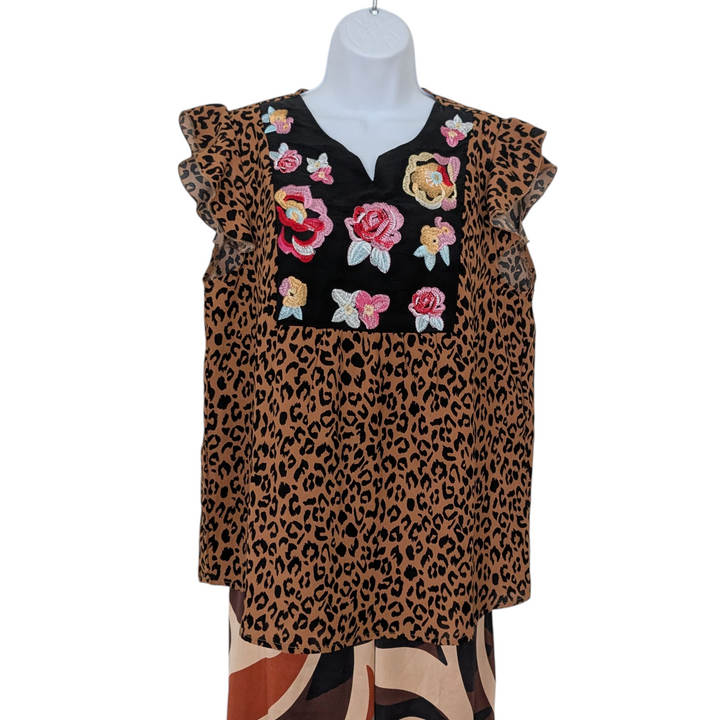 Animal Print Tunic with Embroidery Size Large