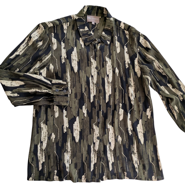 Bel Kazan Olive Print Blouse Size Medium