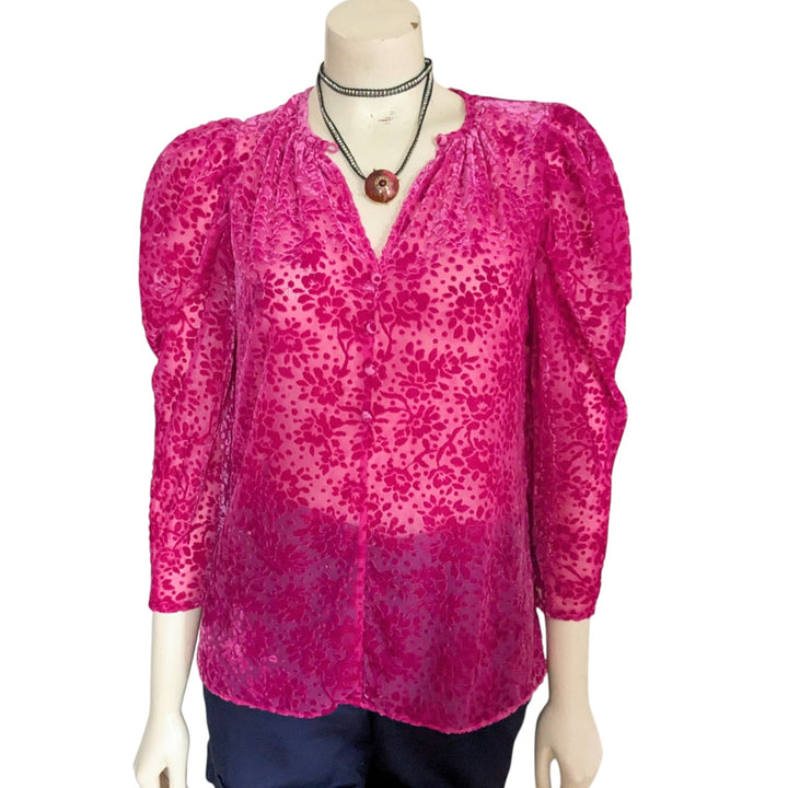 Shoshanna Hot Pink Flocked Top Size Small