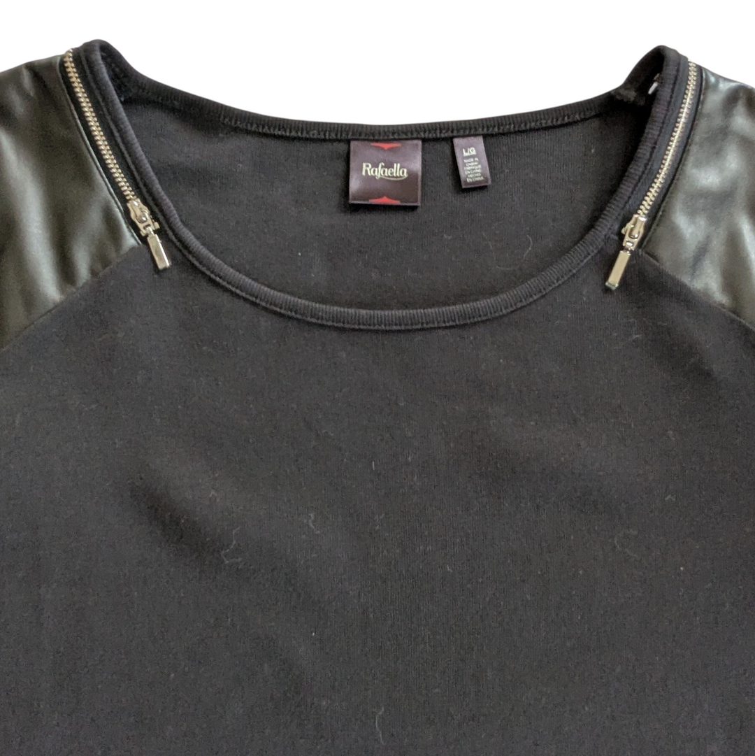 Rafaella Black Sweater with Faux Leather Accents Size Large