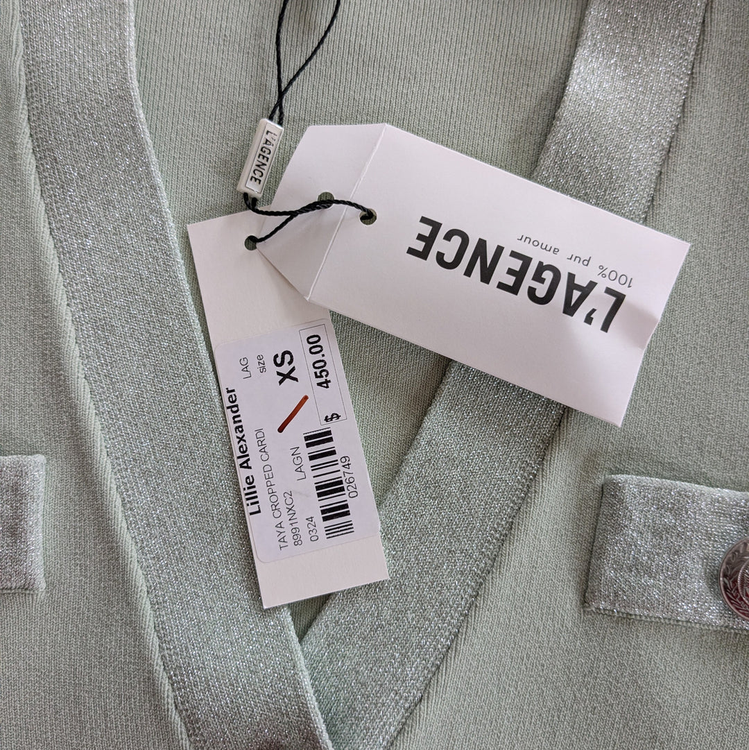L'Agence  Taya Cropped Cardigan Mint Green