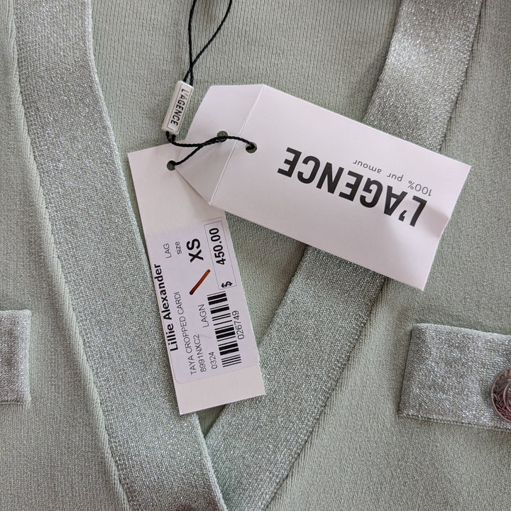 L'Agence  Taya Cropped Cardigan Mint Green