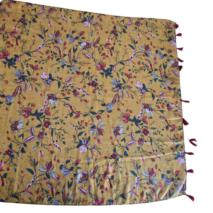 Mustard Yellow Floral Print Scarf/Wrap