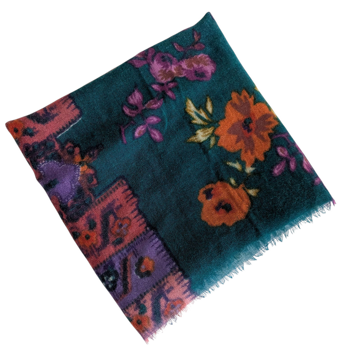 Teal Floral Print Scarf