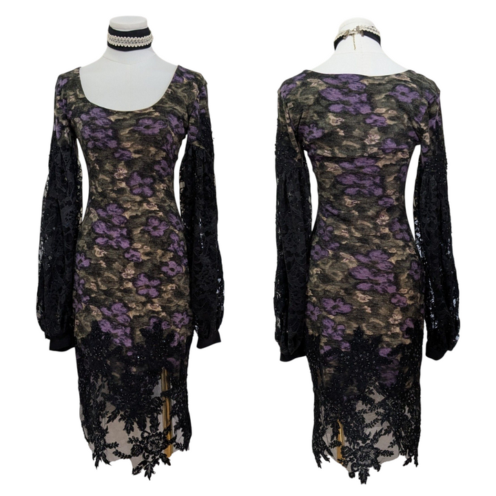 Sylwia Knit Midi Dress with Lace Sleeves Size 2