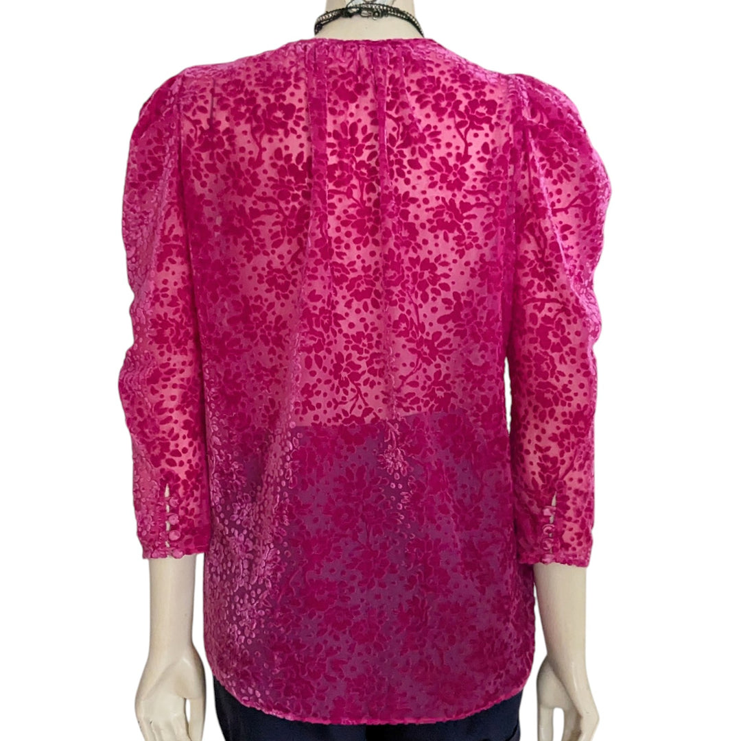 Shoshanna Hot Pink Flocked Top Size Small