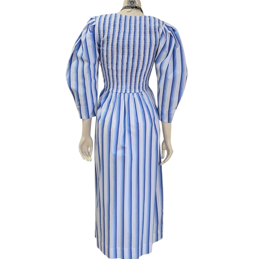 Ganni Striped Smocked Dress Size 34