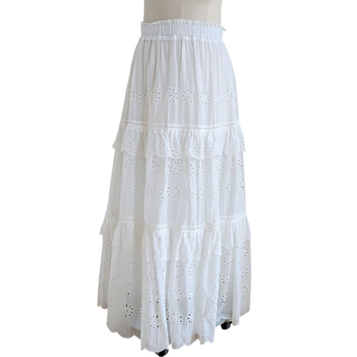 FARM Rio White Eyelet Maxi Skirt Size Large