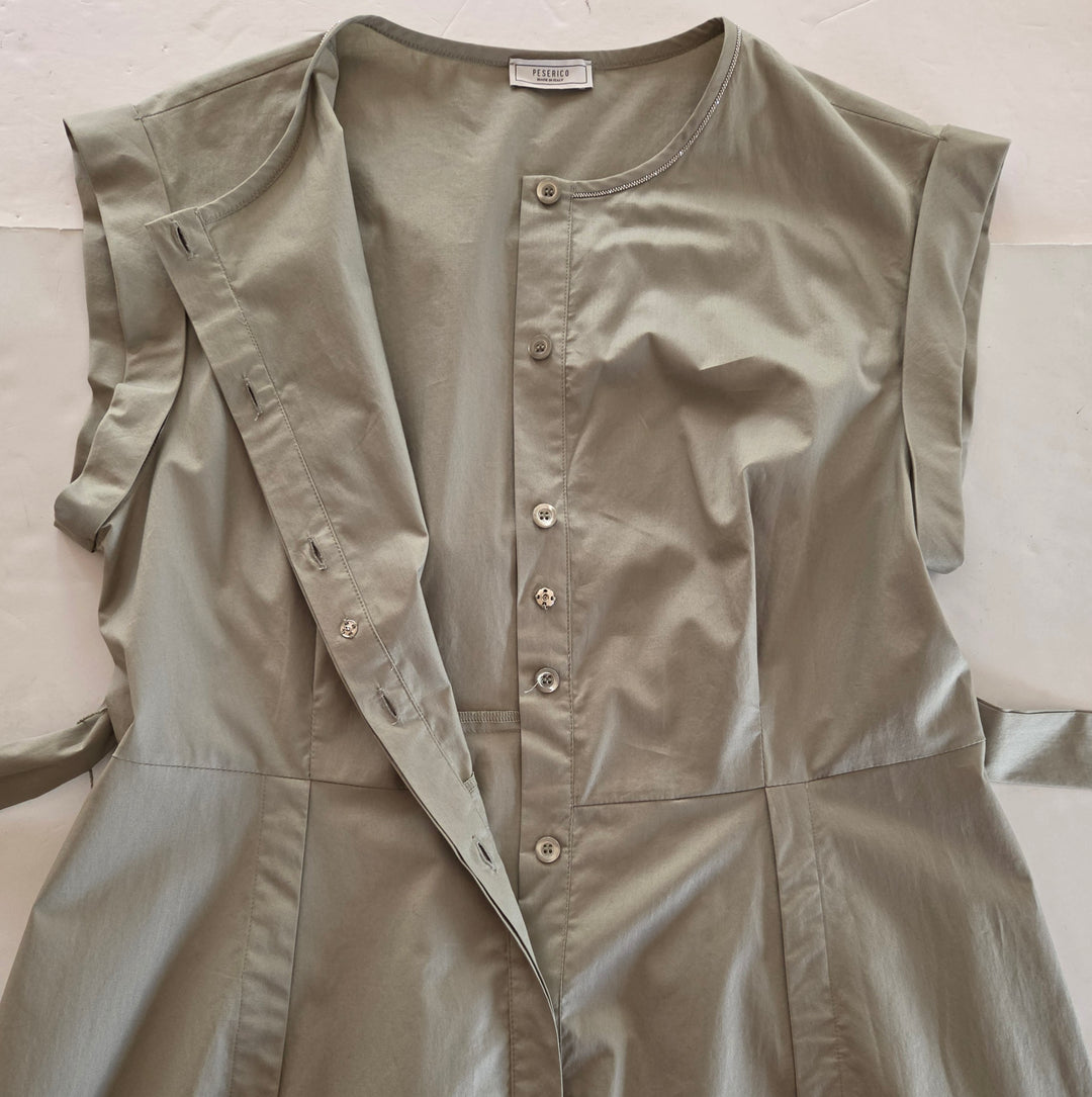 Peserico Cap Sleeve Stretch Cotton Midi Dress Size 48