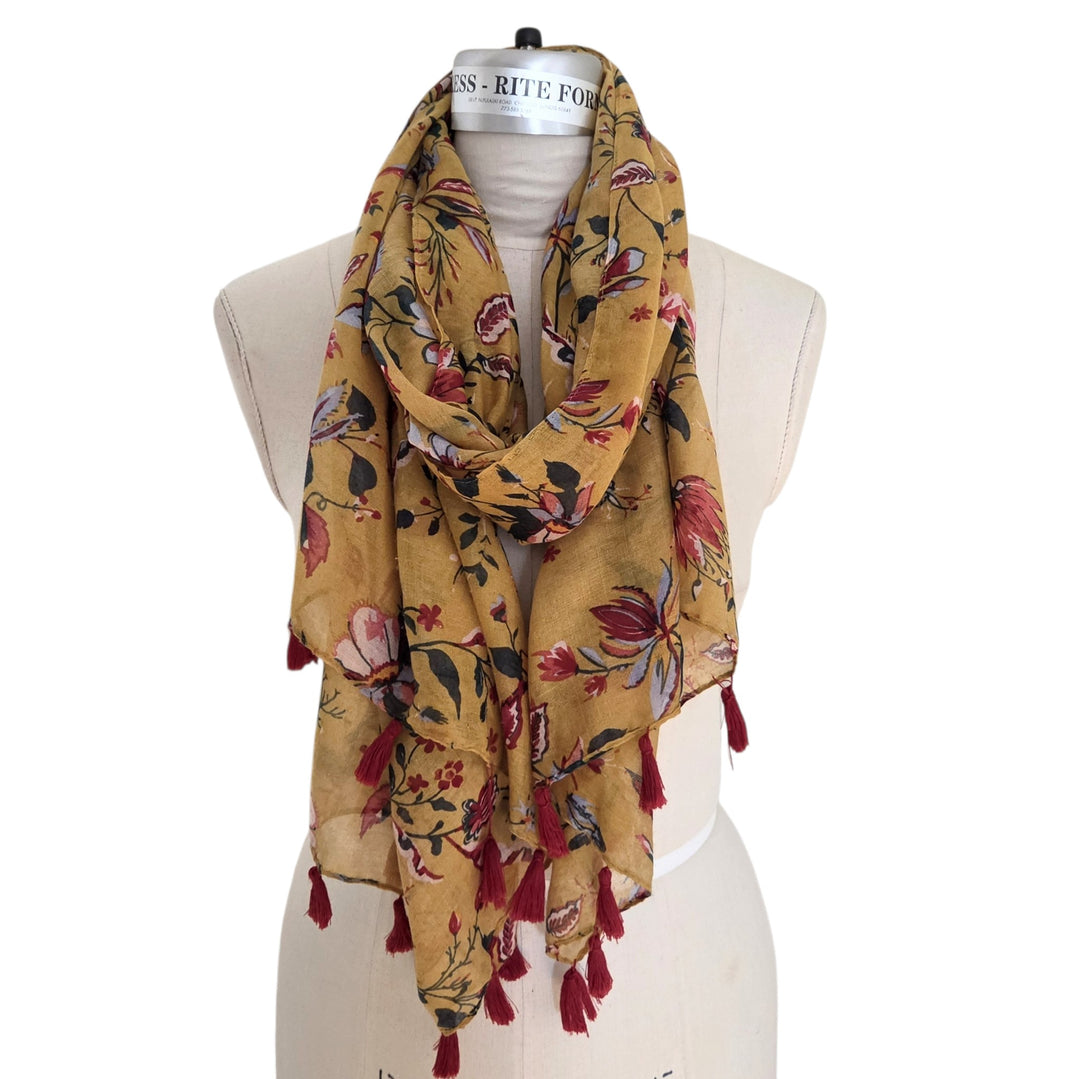 Mustard Yellow Floral Print Scarf/Wrap