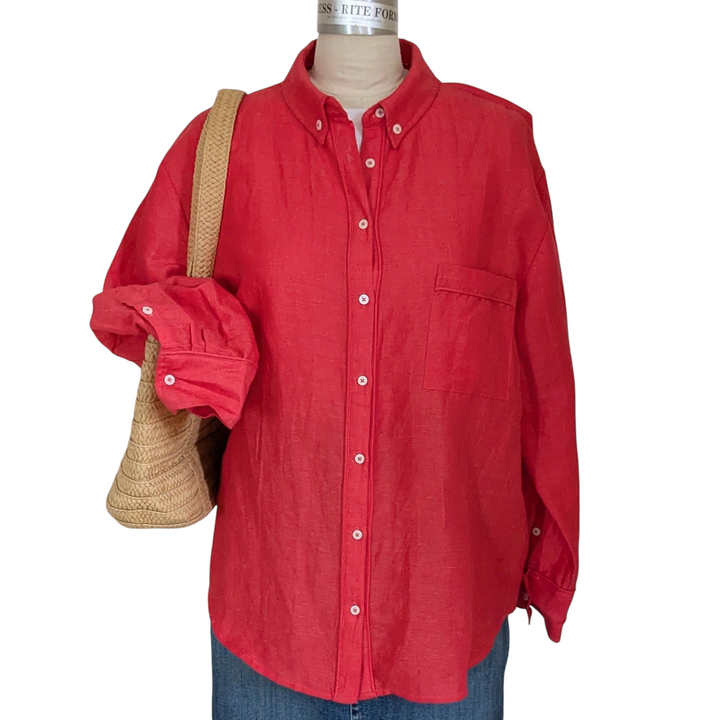 Anthropologie Maeve Linen Blend Button Down Shirt Size Large