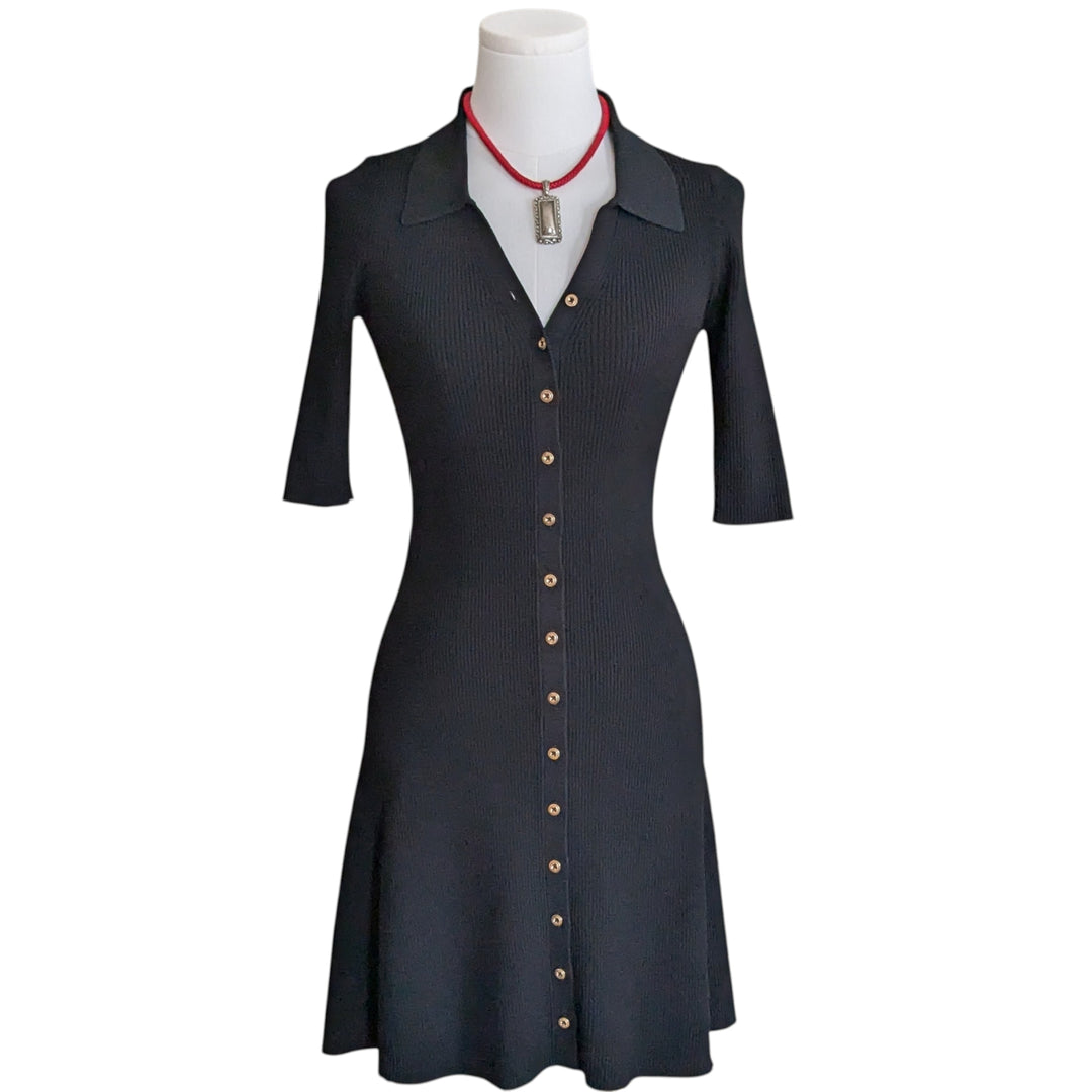 Maje Polo Collar Ribbed Knit Dress Size 36