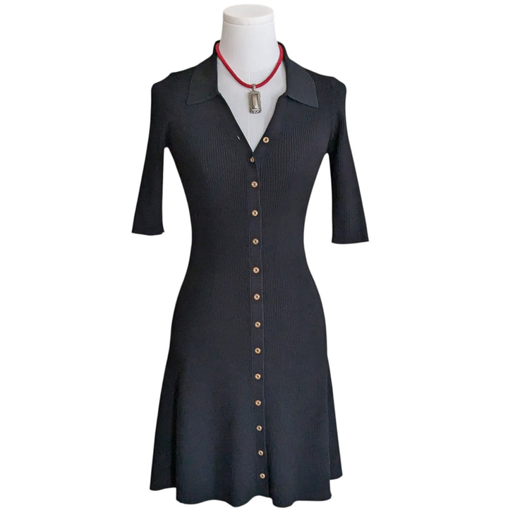 Maje Polo Collar Ribbed Knit Dress Size 36