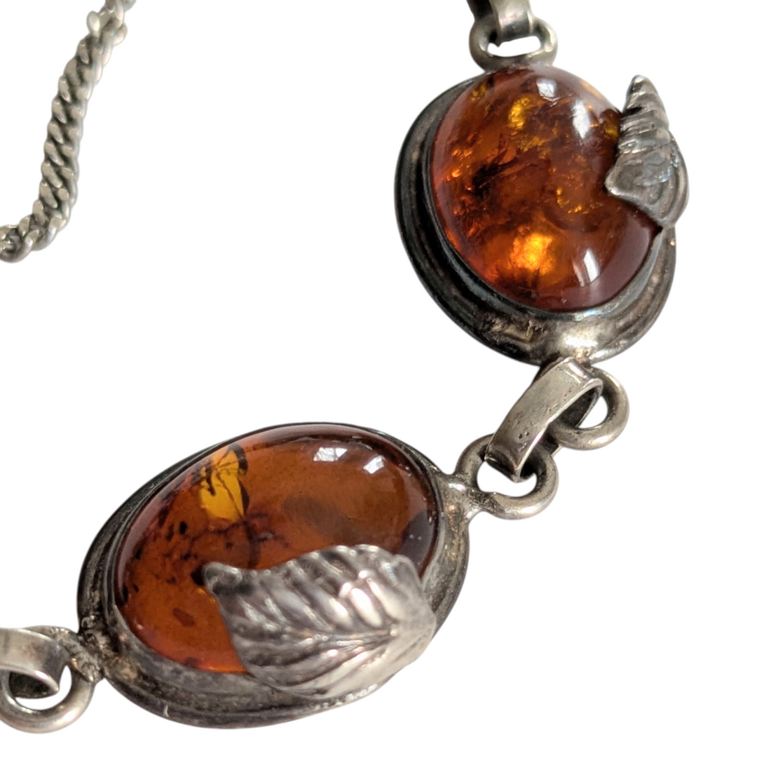 Silver Bracelet with Amber Beads