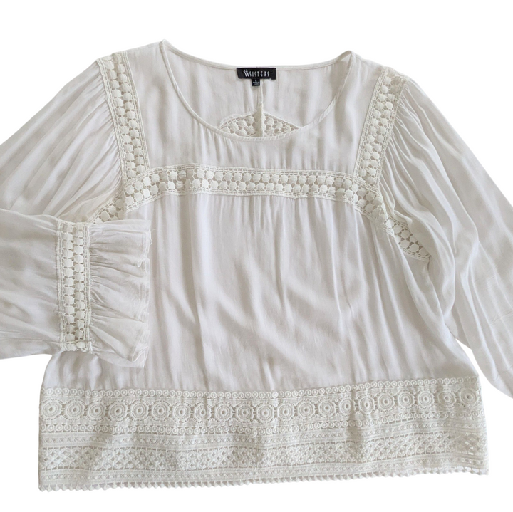 Sisters White Peasant Top Size Large