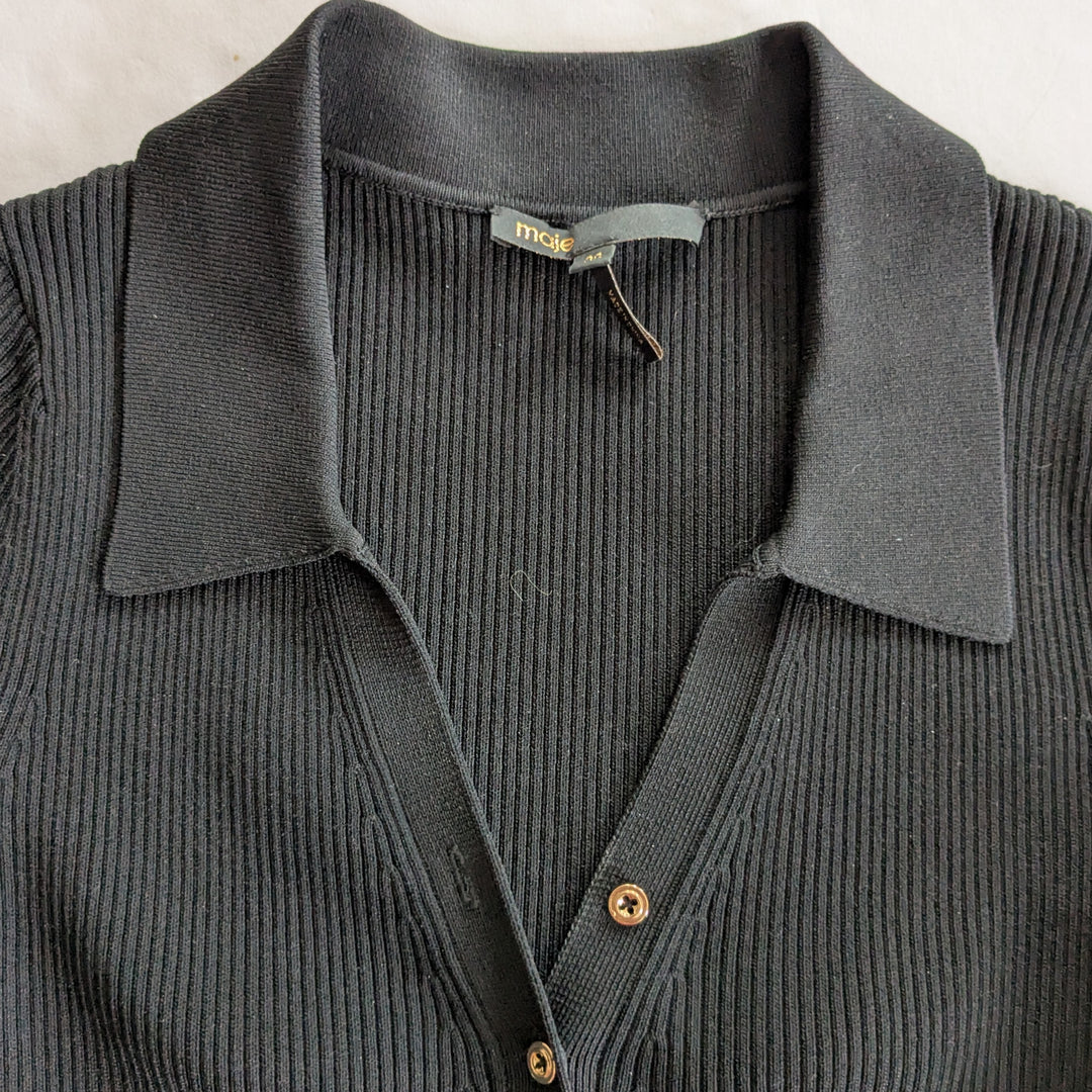 Maje Polo Collar Ribbed Knit Dress Size 36