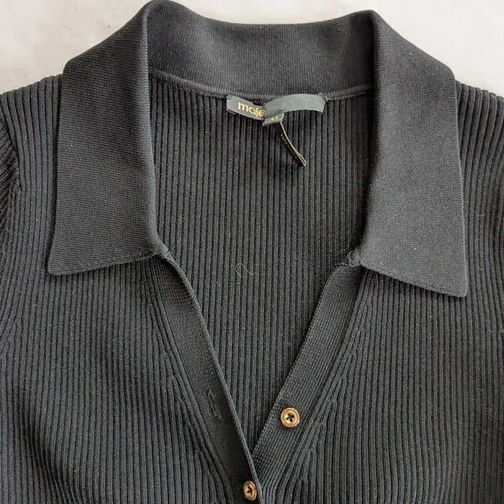 Maje Polo Collar Ribbed Knit Dress Size 36