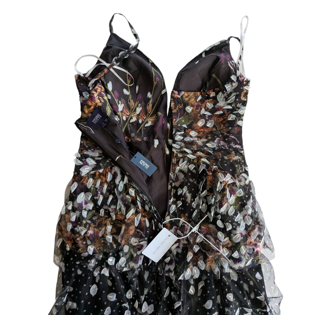 Marchesa Notte Tiered Leaf Applique Evening Dress Size 12