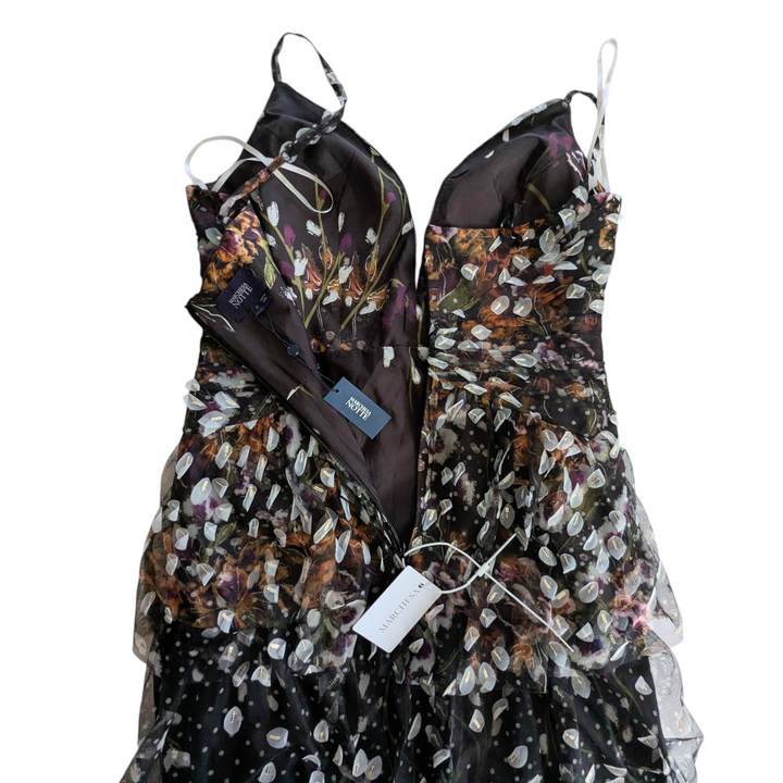 Marchesa Notte Tiered Leaf Applique Evening Dress Size 12