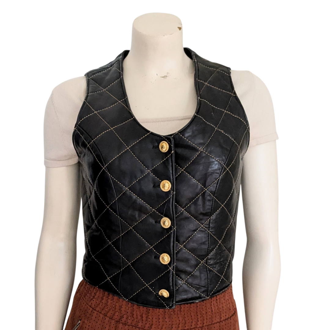 Cache Brown Quilted Leather Vest Size Small