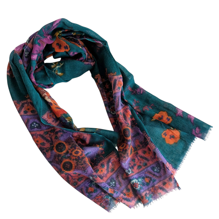 Teal Floral Print Scarf