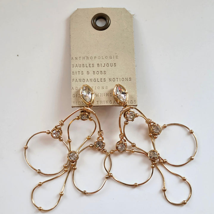Anthropologie Gold and Crystal Chandelier Earrings