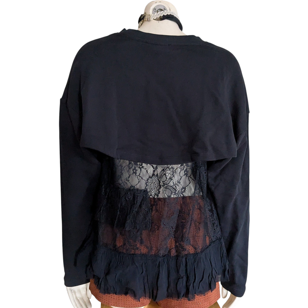 Anthropologie Flouncy Lace Fleece Top Size XS