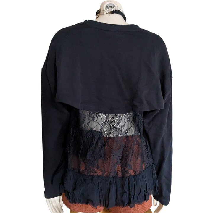 Anthropologie Flouncy Lace Fleece Top Size XS