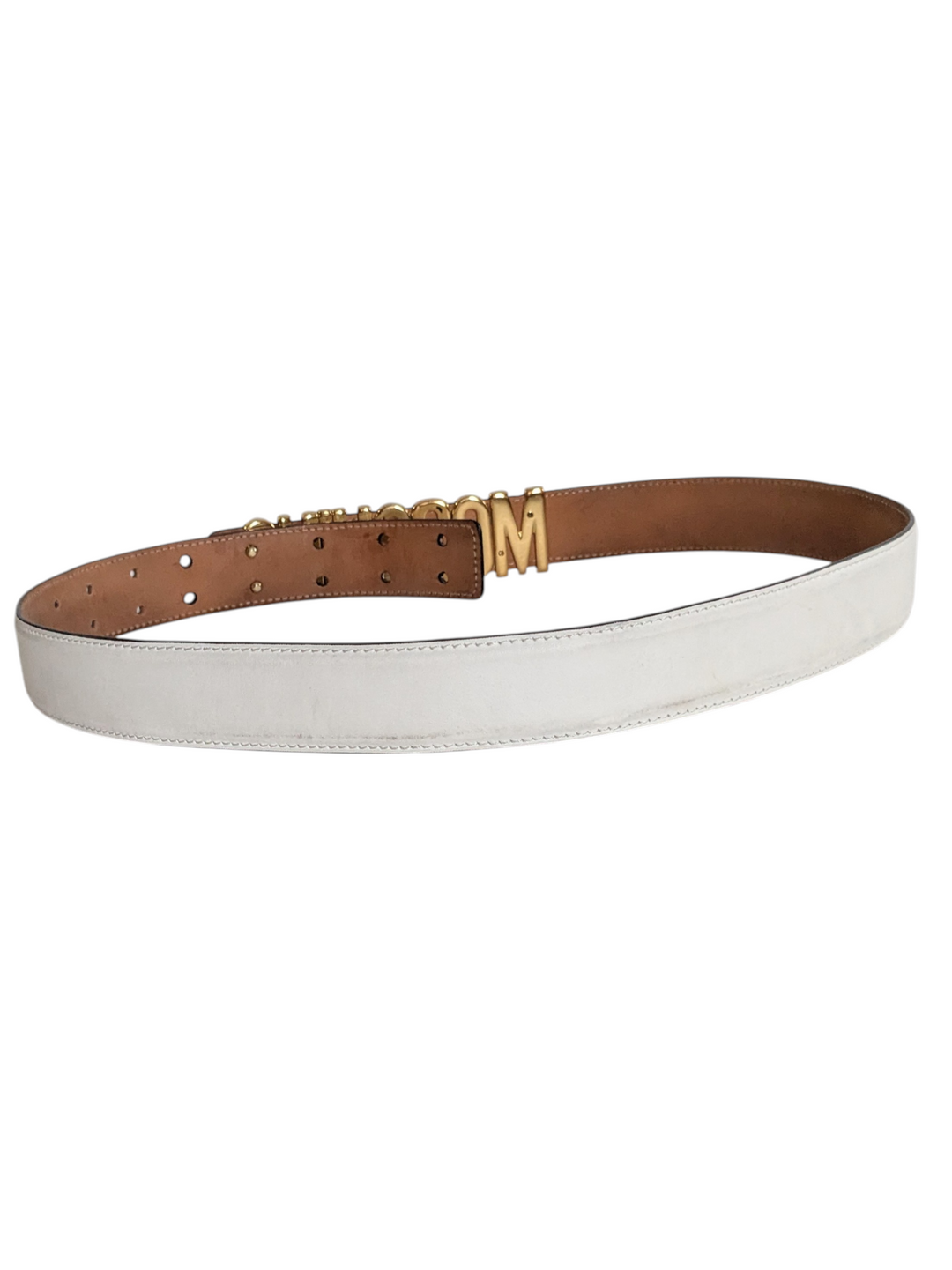 Moschino White Leather Logo Belt