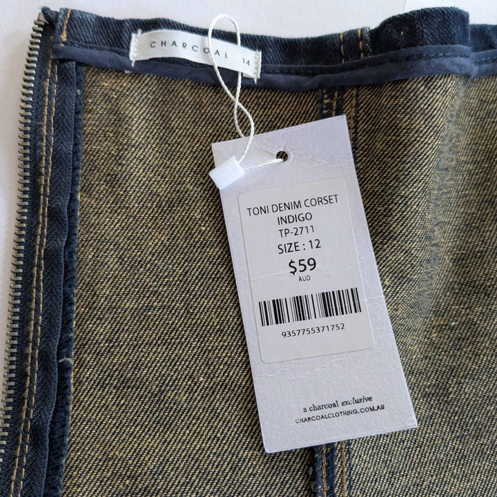 Charcoal Denim Corset Size Large NWT