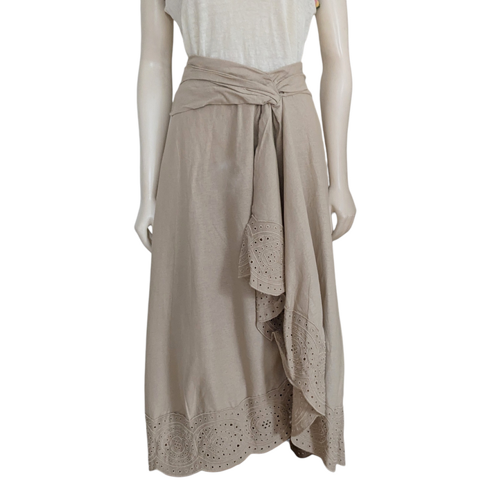 Jason Wu Linen Faux Wrap Midi Skirt Size 6