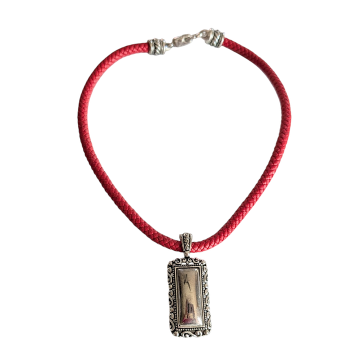 Red Woven Cord Necklace with Silver Pendant